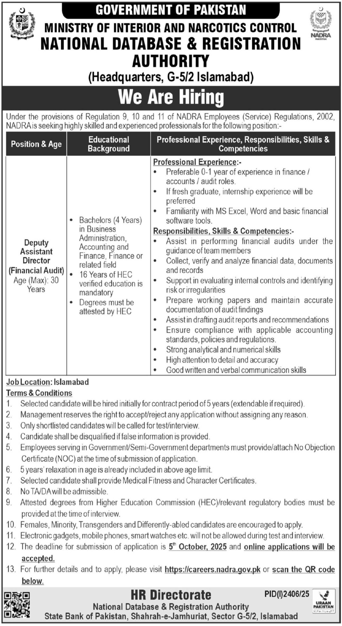 Latest National Database & Registration Authority NADRA Management Posts Islamabad 2025