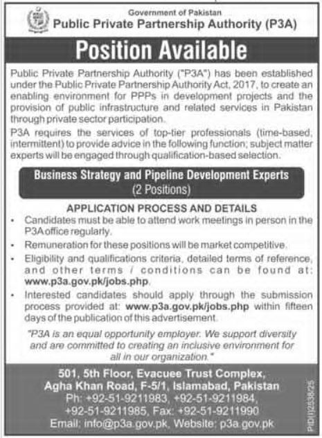 Public Private Partnership Authority (P3A) Islamabad Jobs 2025 – Apply Online
