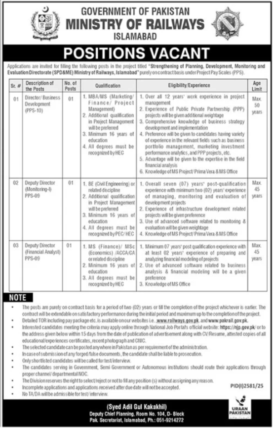 Ministry of Railways Islamabad Jobs 2025 – Latest Government Vacancies