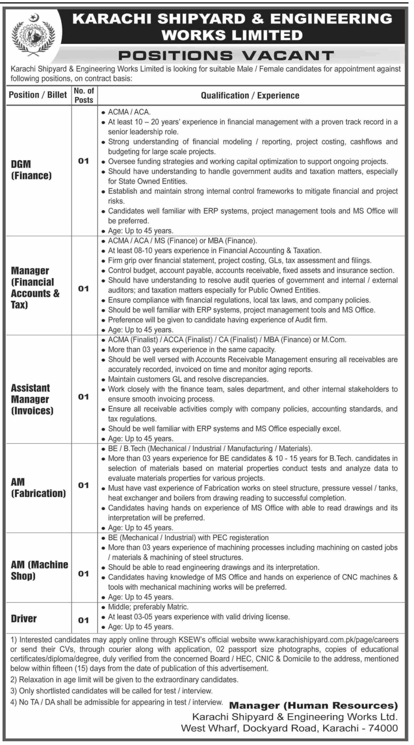 Karachi Shipyard and Engineering Works Limited Jobs 2025 – Apply Online