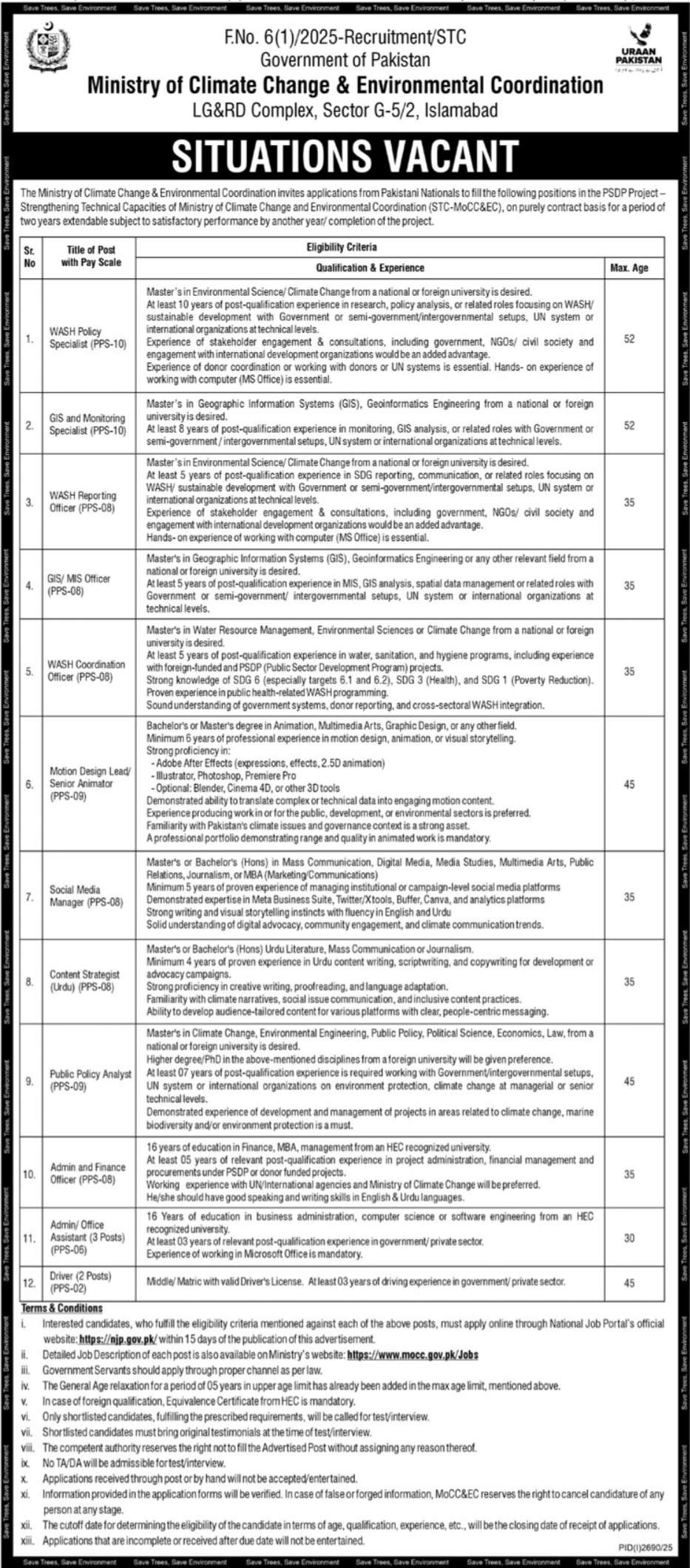 Ministry of Climate Change Islamabad Jobs 2025 – Apply Now
