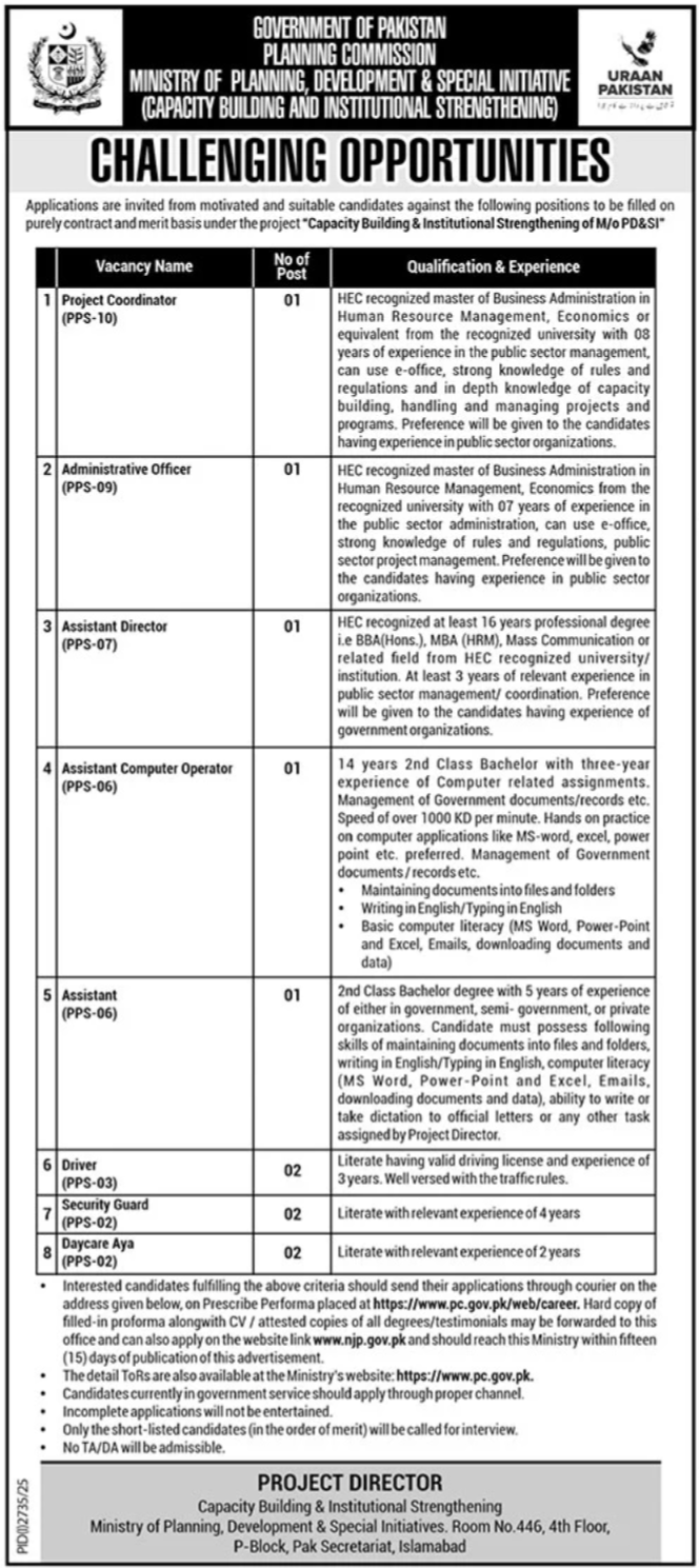Ministry of Planning Development and Special Initiative Jobs 2025 – Apply Online
