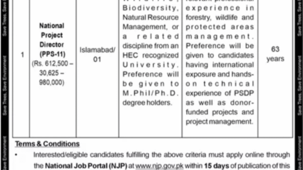 Ministry of Climate Change Islamabad Jobs 2025 – National Project Director Required | Apply Now