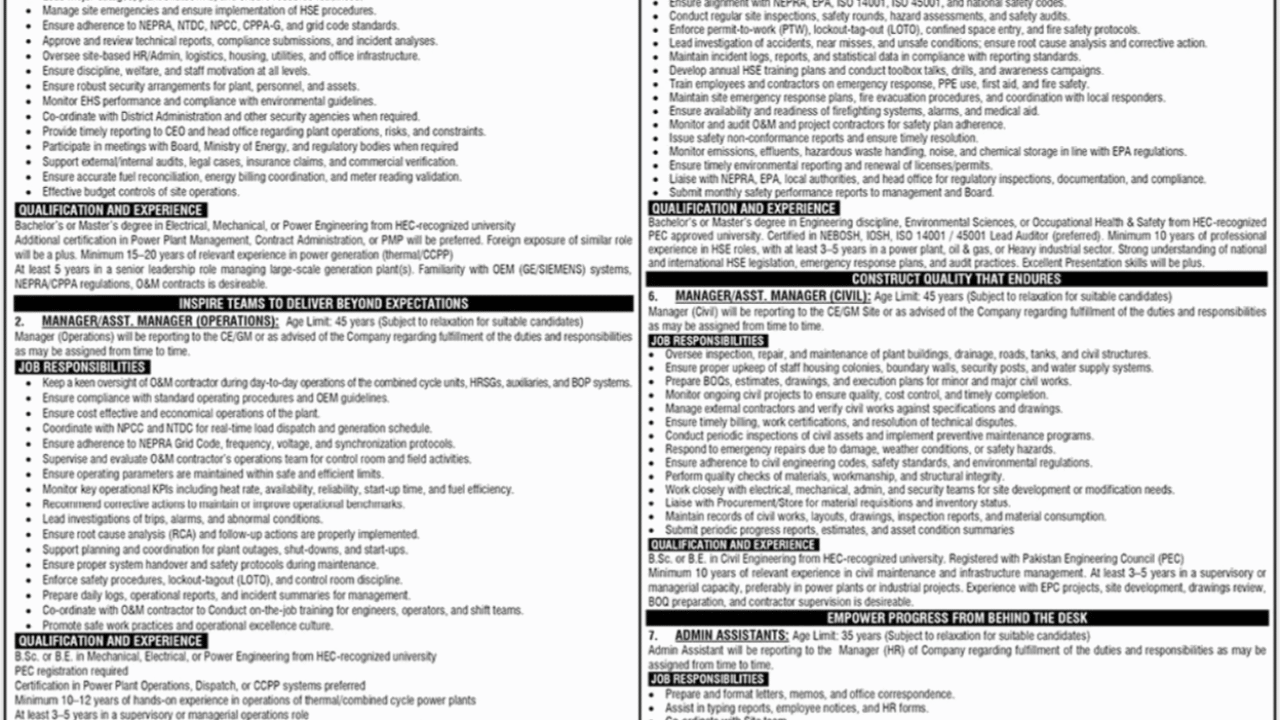 Central Power Generation Company Ltd (CPGCL) Jobs 2025 – Apply Online for Management Positions in Islamabad