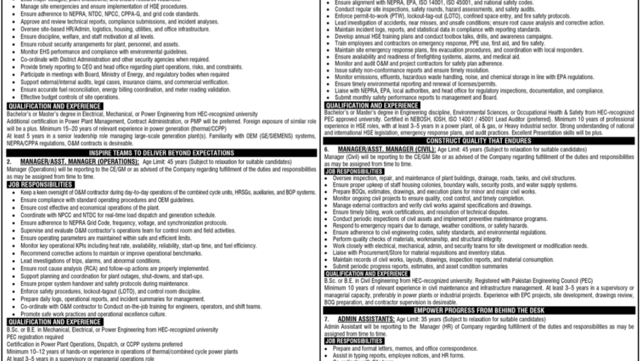Central Power Generation Company Ltd Jobs 2025 in Islamabad – Apply Now