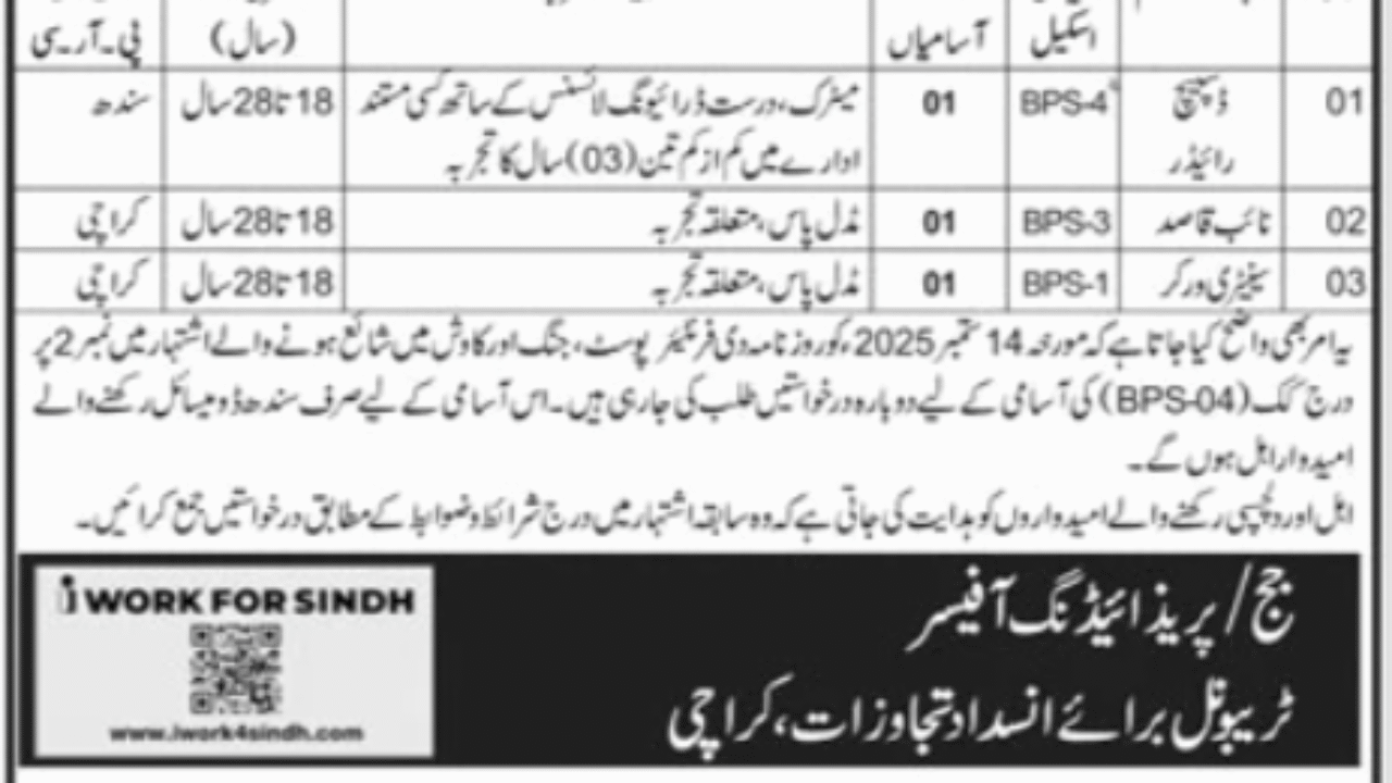 Office of Tribunal Anti Encroachment Karachi Jobs 2025