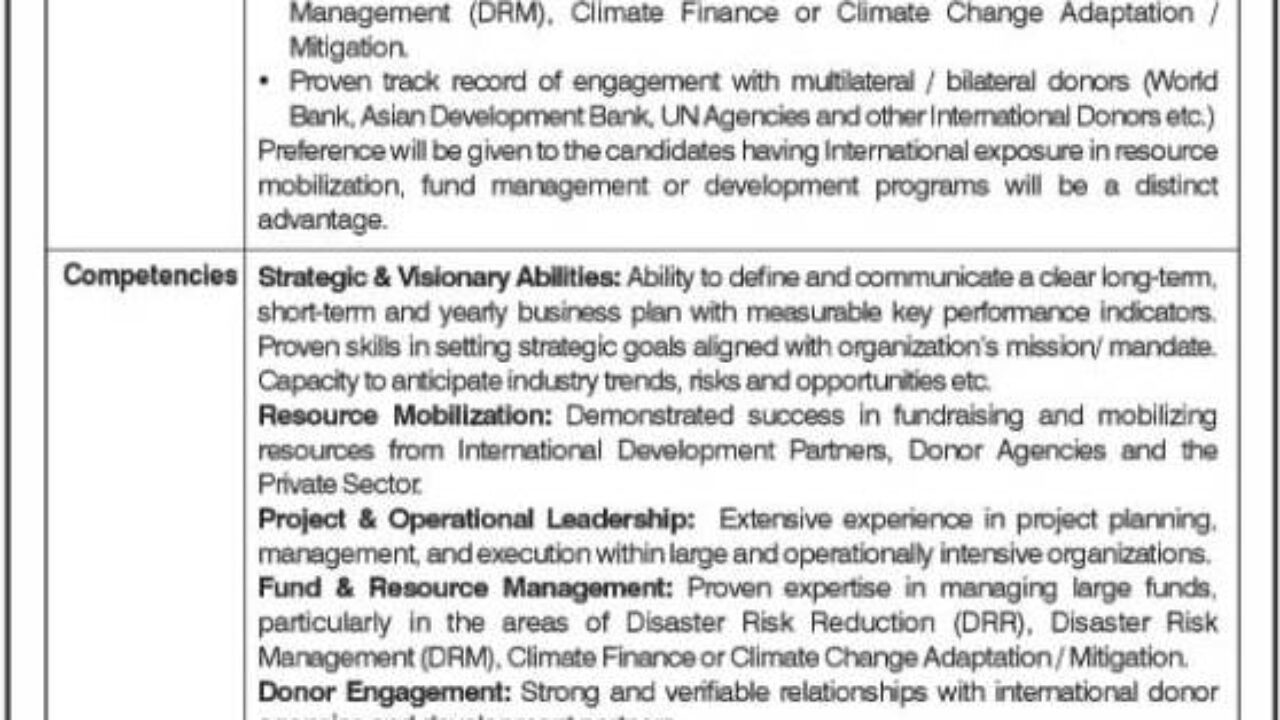 National Disaster Risk Management Fund (NDRMF) Jobs 2025 – Chief Executive Officer | Islamabad