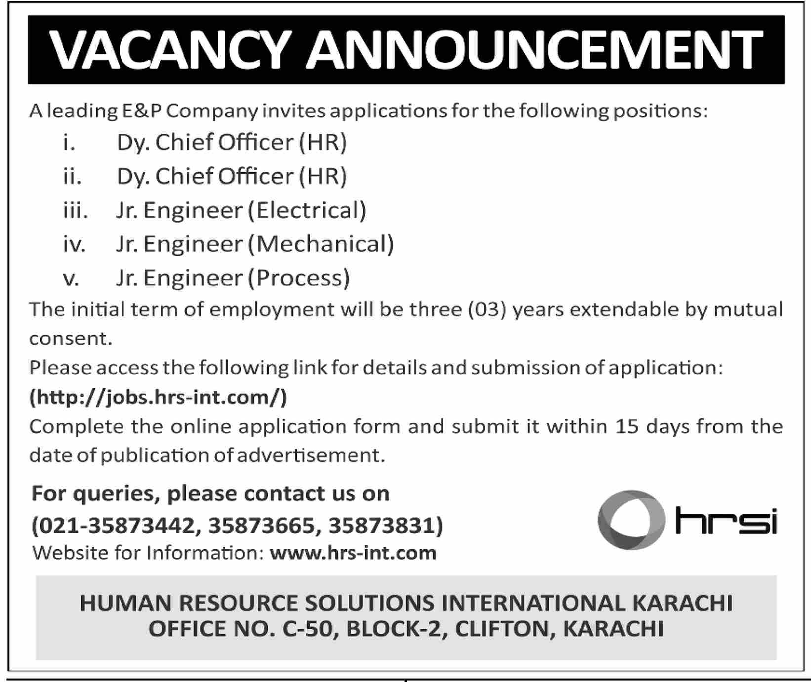 Latest Human Resource Solutions International (HRSI) Jobs 2025 – Apply Online for Management & Engineering Vacancies in Karachi
