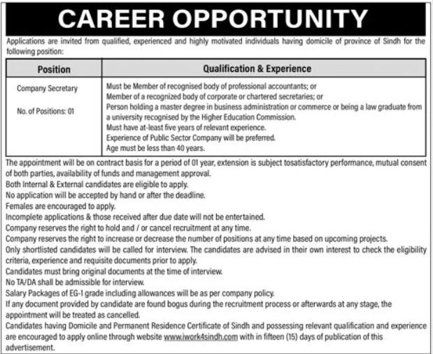 Public Sector Organization Karachi Jobs 2025 – Apply Now for Company Secretary Position