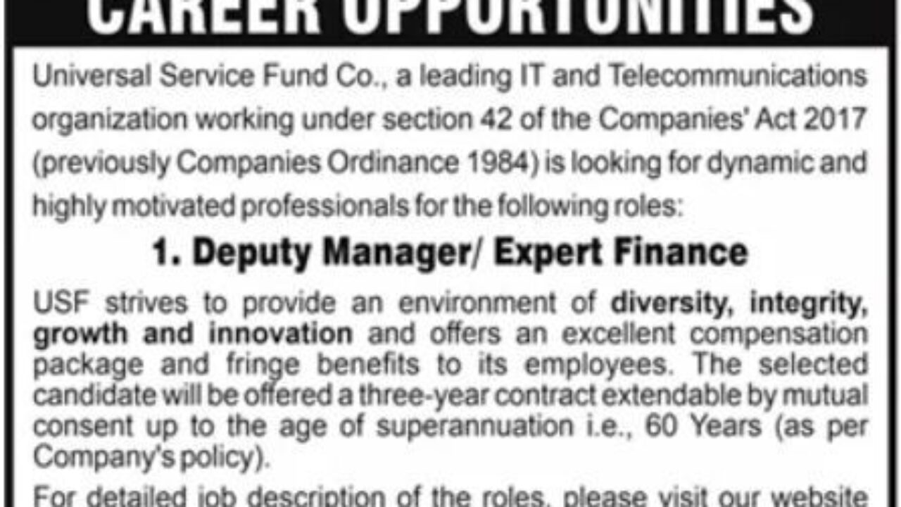 Universal Service Fund Islamabad Jobs 2025 – Apply Online for Management Positions