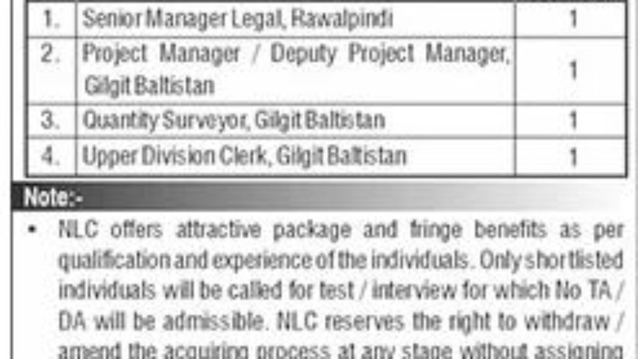 NLC Rawalpindi Jobs 2025 – Apply Online for Project Manager, Legal, and Clerk Positions