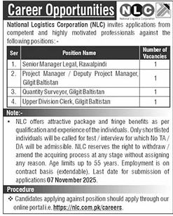 NLC Rawalpindi Jobs 2025 – Apply Online for Project Manager, Legal, and Clerk Positions