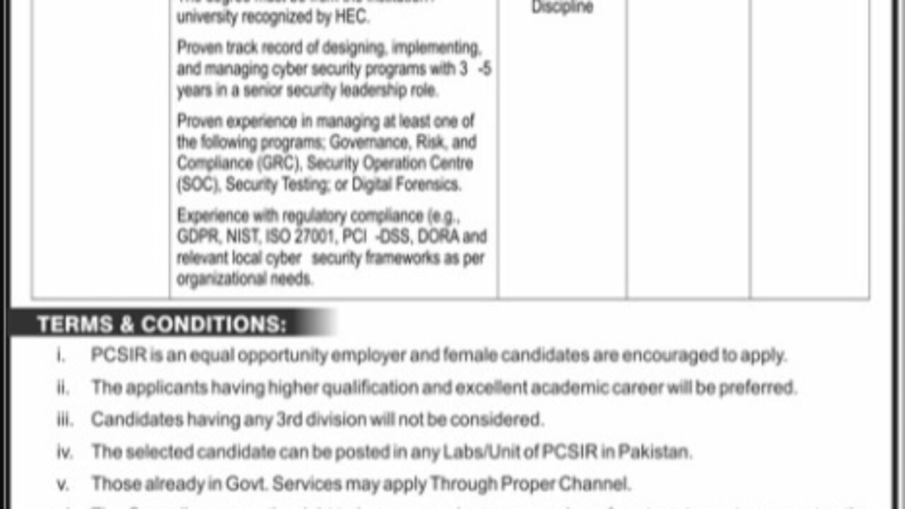 PCSIR Islamabad Jobs 2025 – Principal Engineer (Government Engineering Position)