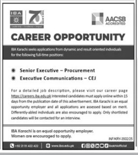 Institute of Business Administration (IBA) Karachi Jobs 2025 – Executive Procurement & Executive Communications