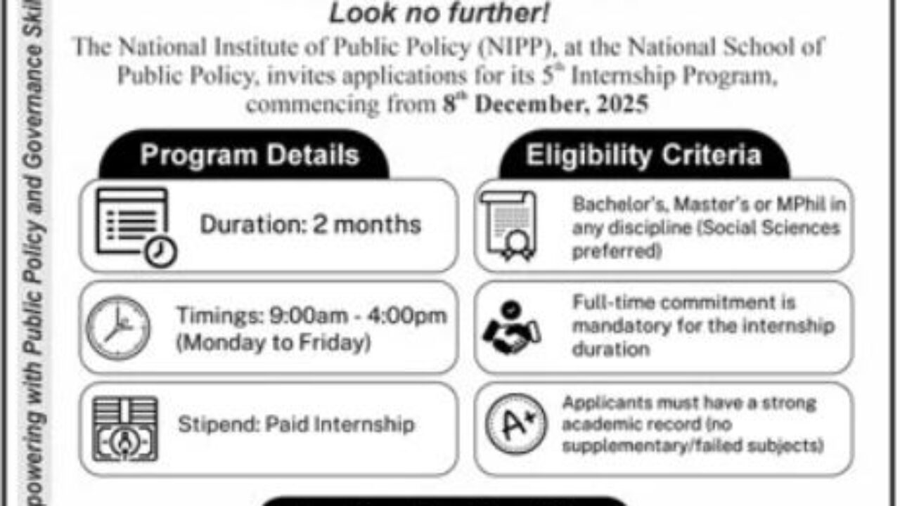 National School of Public Policy (NSPP) Internship & Management Jobs 2025 – Apply Now in Lahore