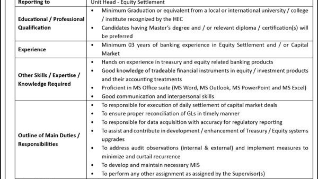 Latest National Bank of Pakistan (NBP) Job Opening – Officer Equity Settlement (Karachi 2025)