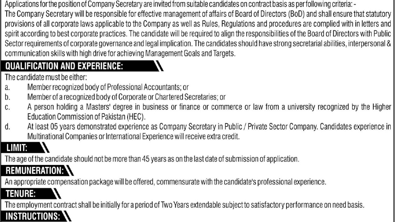 Genco Holding Company Limited (GHCL) Islamabad Jobs 2025 – Apply for Secretary & Company Secretary Posts