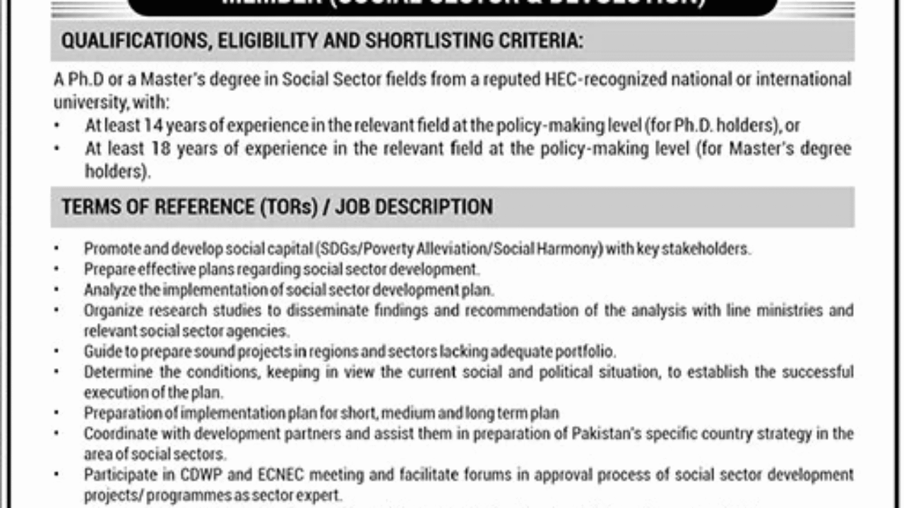 Ministry of Planning Development and Special Initiative Islamabad Jobs 2025 – Apply Online