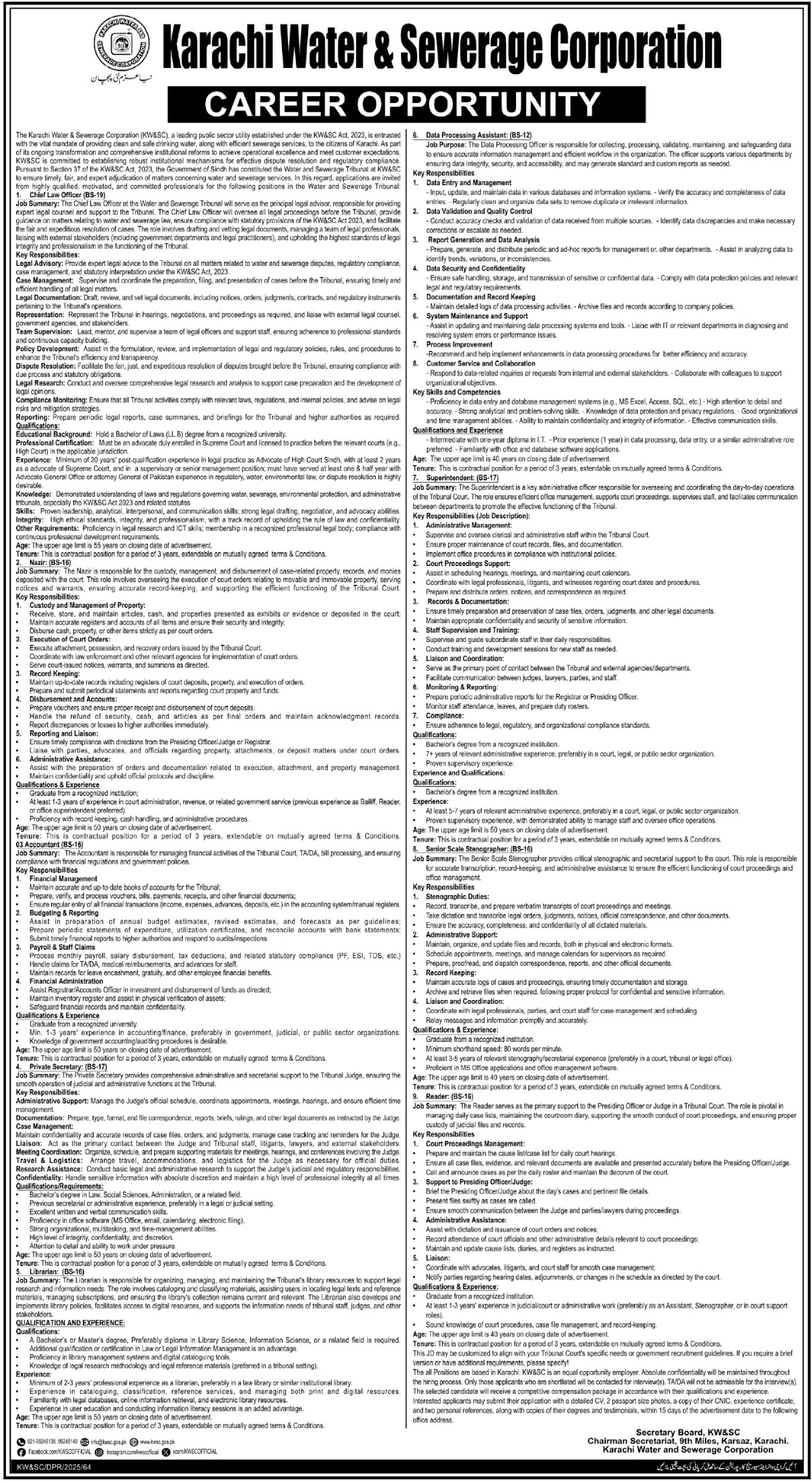 Karachi Water & Sewerage Corporation (KWSC) Latest Government Jobs 2025 – Apply Online