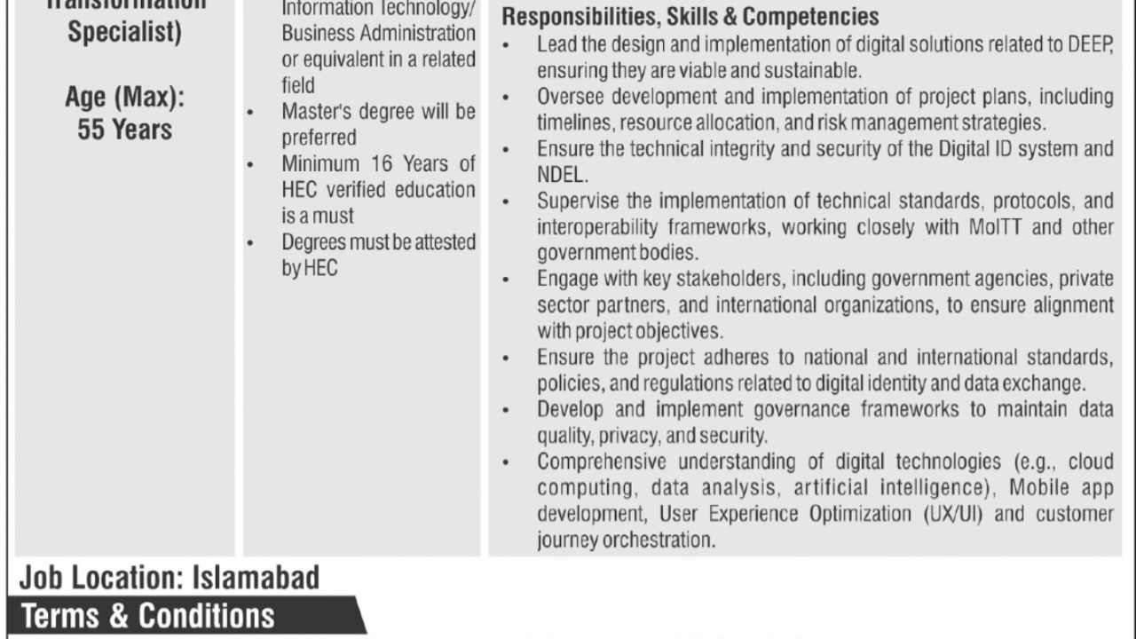 NADRA Islamabad Job Openings 2025 — Apply Online for Director & Digital Transformation Specialist