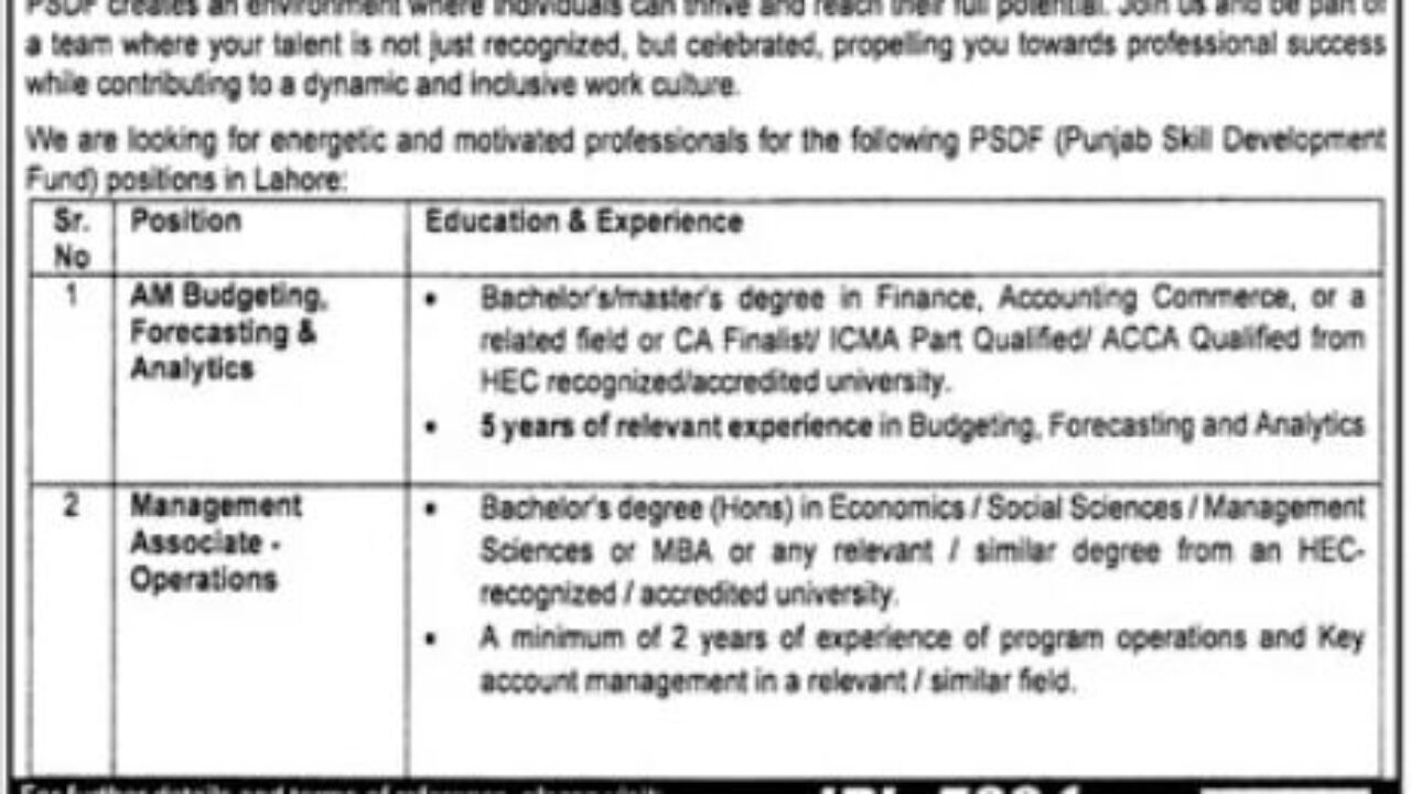 Punjab Skills Development Fund (PSDF) Jobs 2025 – Management Openings in Lahore