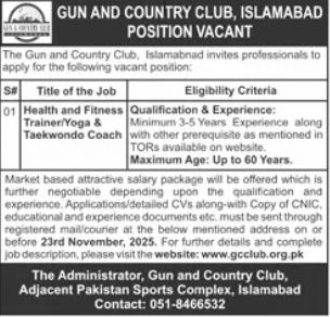 Gun and Country Club Islamabad Jobs 2025 – Apply Now for Coaching & Fitness Positions