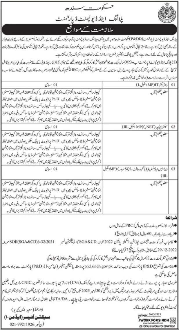 Planning & Development Department Karachi Jobs 2025 – Latest Government Management Vacancies
