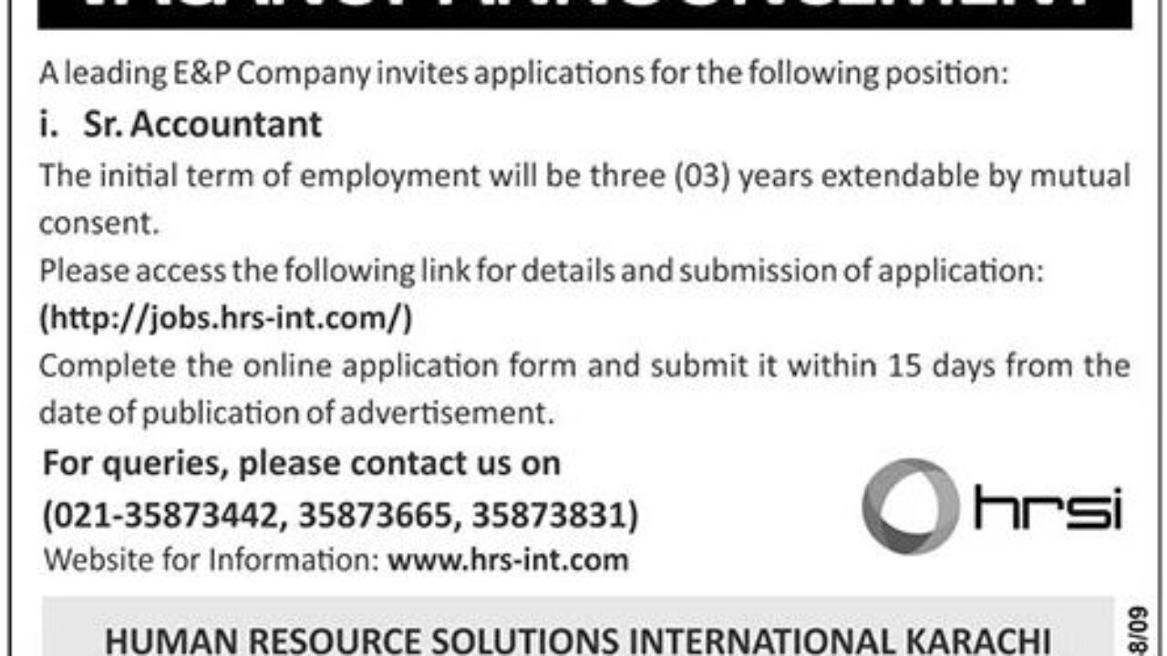 Latest HRSI Karachi Jobs 2025 – Accountant Position Announced