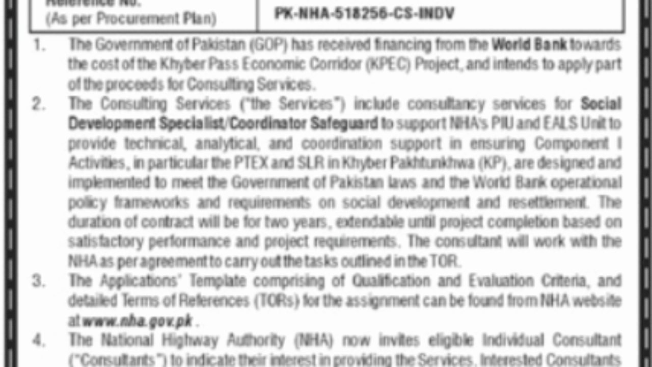 NHA Islamabad Consultant Jobs 2025 – Apply for Social Development & Safeguard Specialist Posts