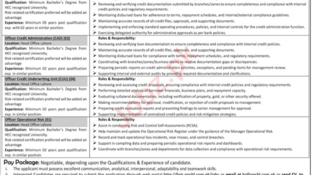 Punjab Provincial Cooperative Bank Ltd (PPCBL) Jobs 2025 – Management Positions in Lahore