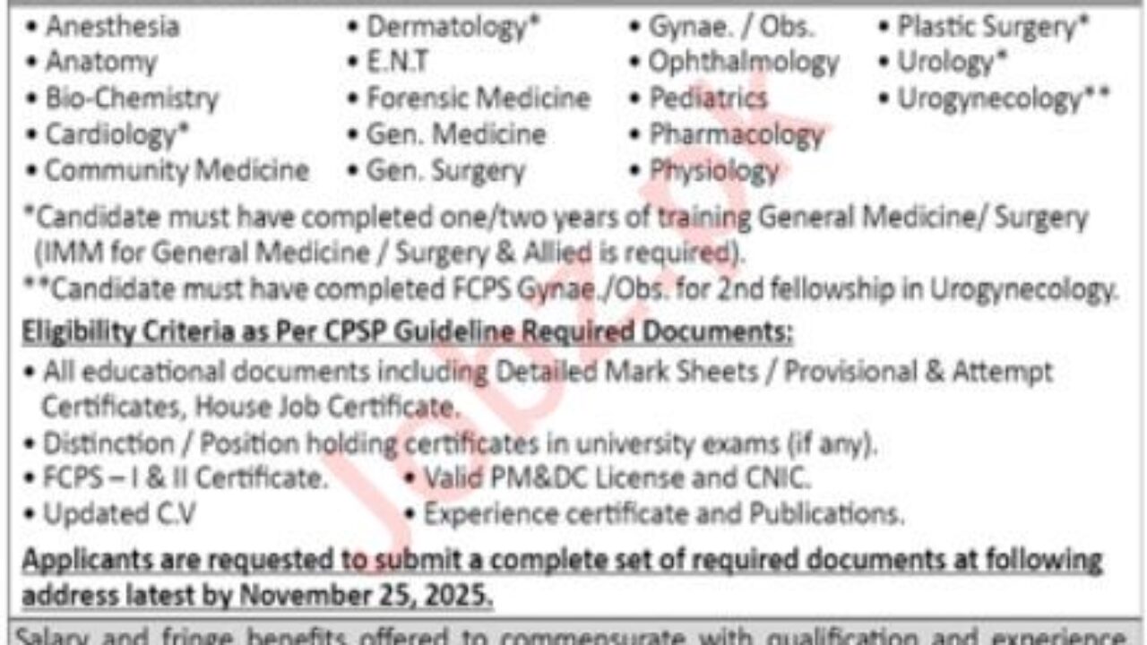 Shalamar Institute of Health Sciences Lahore – Post Graduate Trainee Jobs 2025