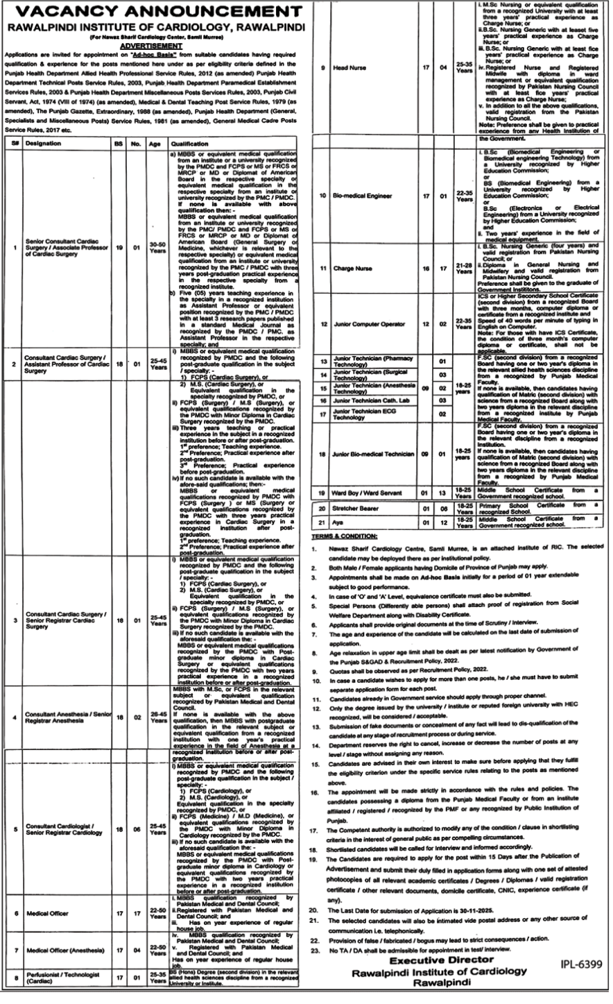 Rawalpindi Institute of Cardiology (RIC) Jobs 2025 – Medical & Non-Medical Vacancies