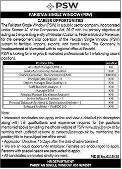 Pakistan Single Window (PSW) Islamabad Jobs 2025 – Multiple Management & IT Vacancies
