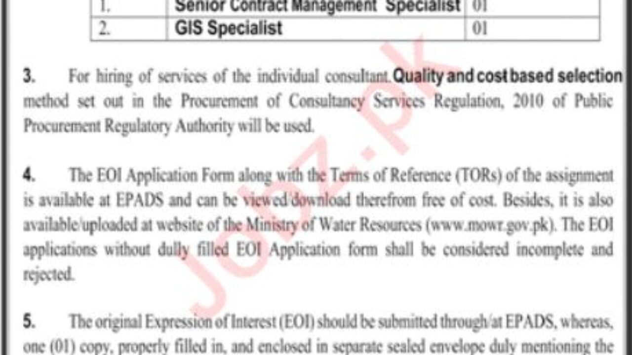 Ministry of Water Resources Islamabad Jobs 2025 – Latest Government Vacancies (GIS & Contract Specialists)