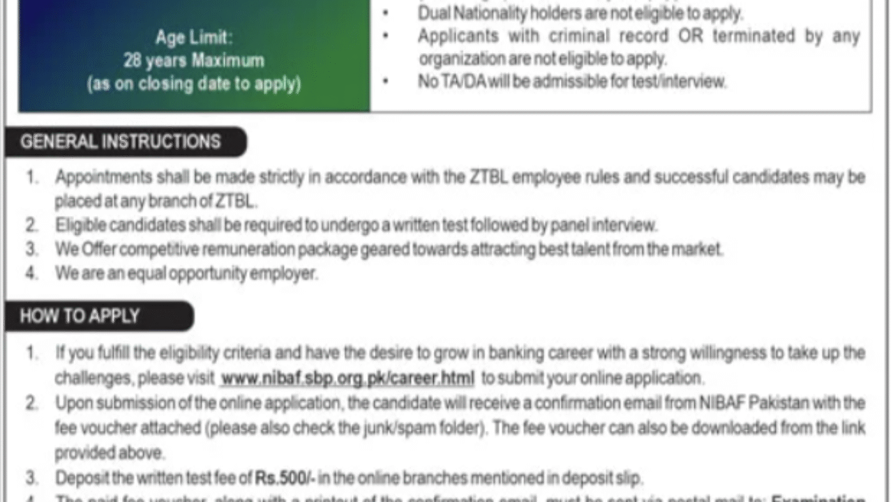 ZTBL Karachi Jobs 2025 – Mobile Credit Officers & Officer Grade III Vacancies
