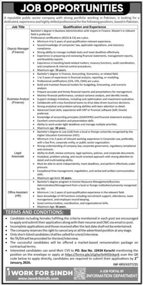 Public Sector Company Jobs 2025 – Latest Management Vacancies in Karachi