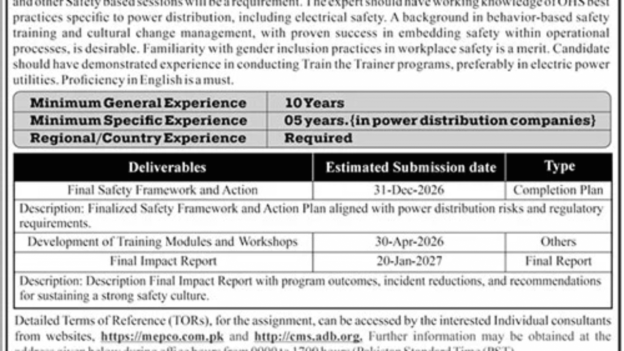 MEPCO Multan Jobs 2025 – Individual Consultant Required | Latest Government Vacancy