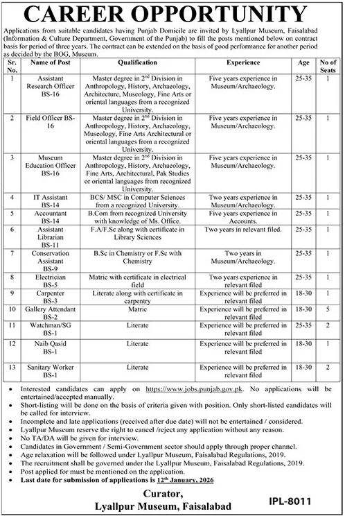 Information & Culture Department Faisalabad Jobs 2025 – Latest Government Vacancies