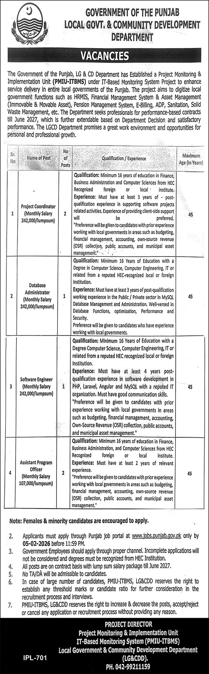 Local Government & Community Development Department Jobs 2026 in Lahore