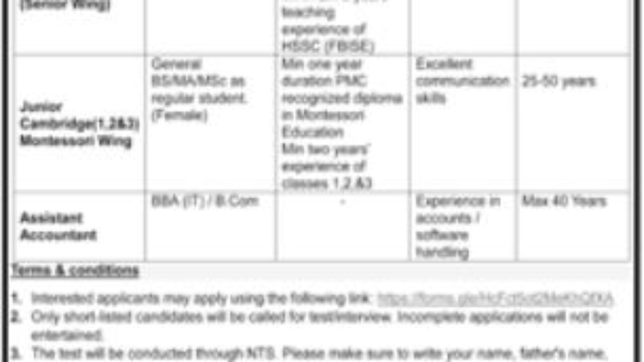 Defence Forces Public School & College Jobs in Rawalpindi 2026 – Teaching & Accounts Vacancies