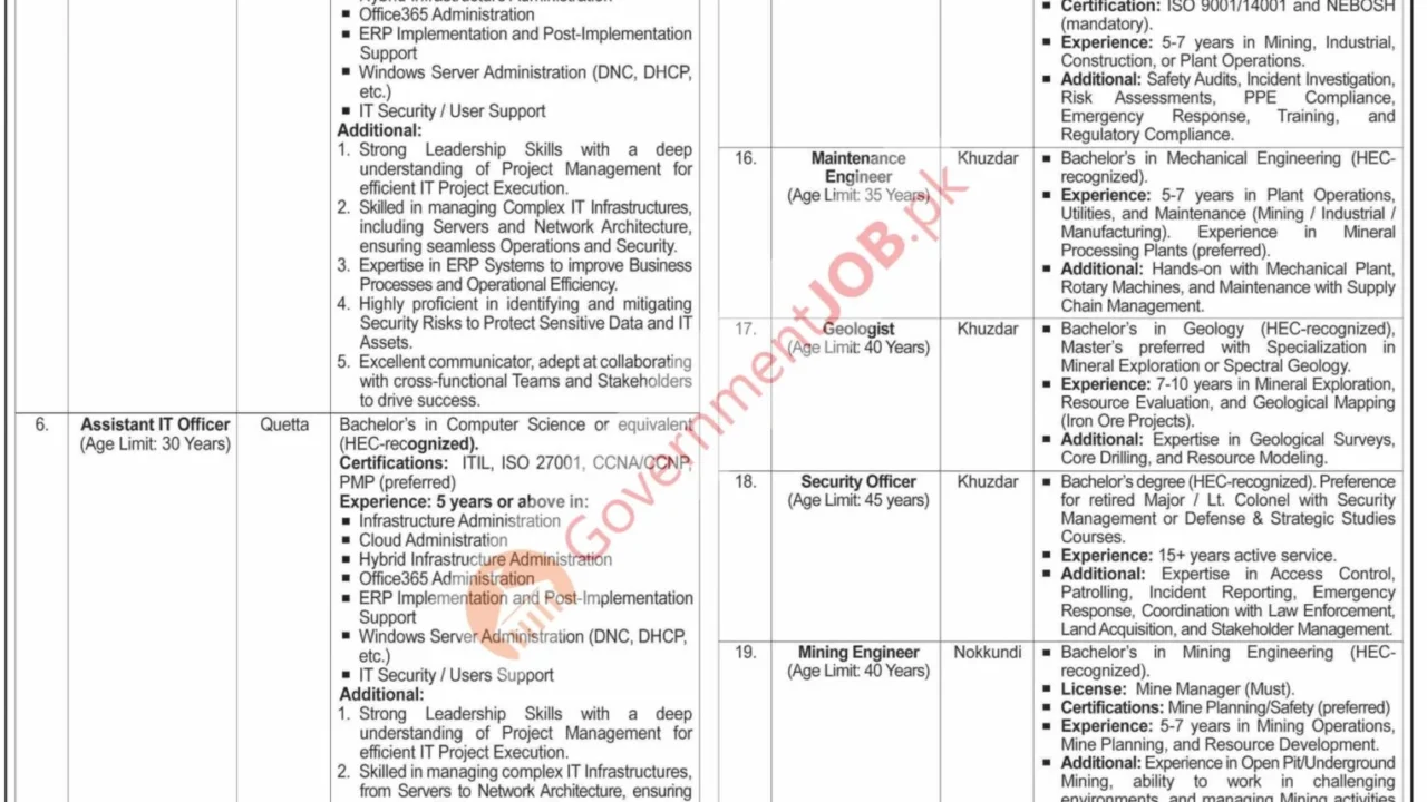 Bolan Mining Enterprises (BME) Jobs 2026 – Contract-Based Vacancies in Quetta, Khuzdar & Nokkundi