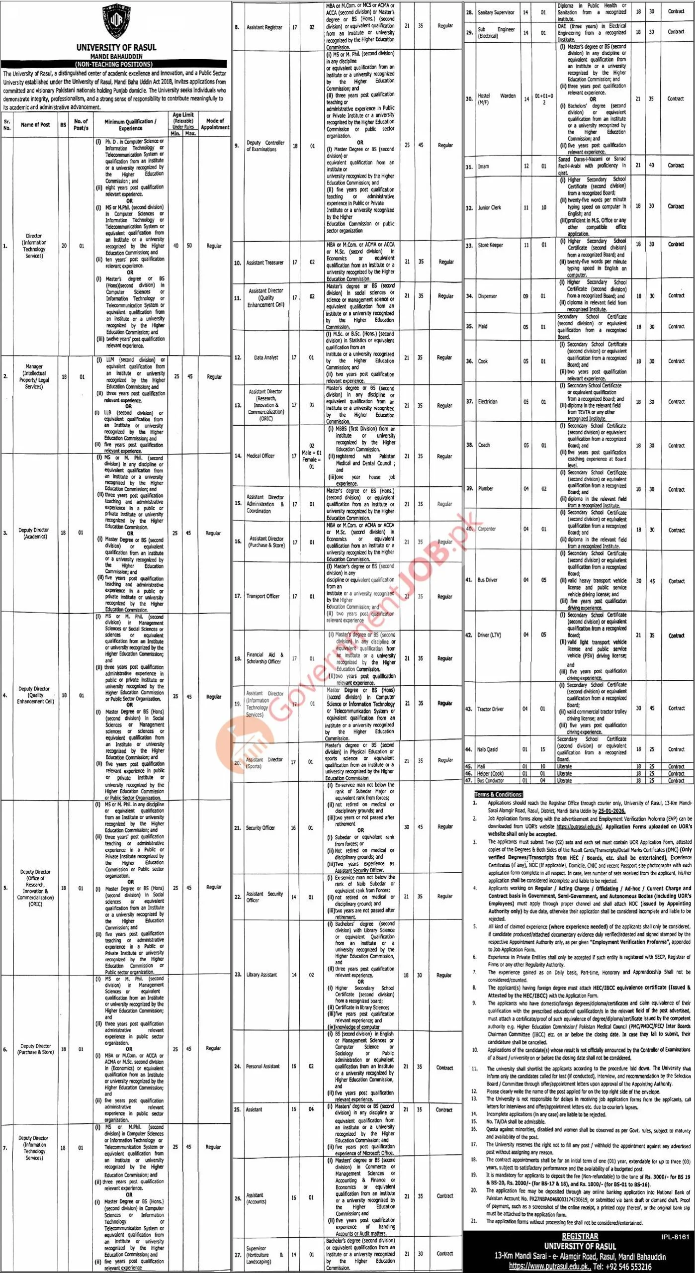 University of Rasul Jobs 2026 – Non-Teaching Positions (Regular & Contract)